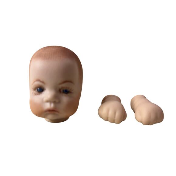 Vintage Sugar Lump Baby Doll Head & Hands Set – Miniature Craft Parts - Picture 1 of 12